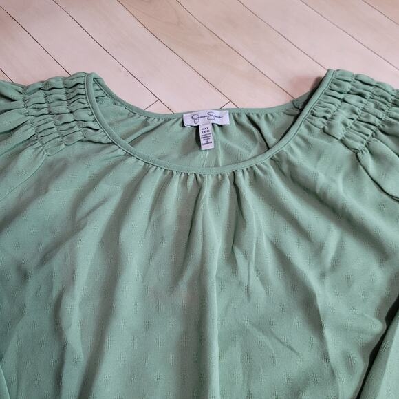 Jessica Simpson Green Ruched Shoulder Blouse  XXL - Picture 7 of 12